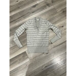 Banana Republic Silk Cotton Cashmere Grey Striped V-Neck Sweater Womens Small